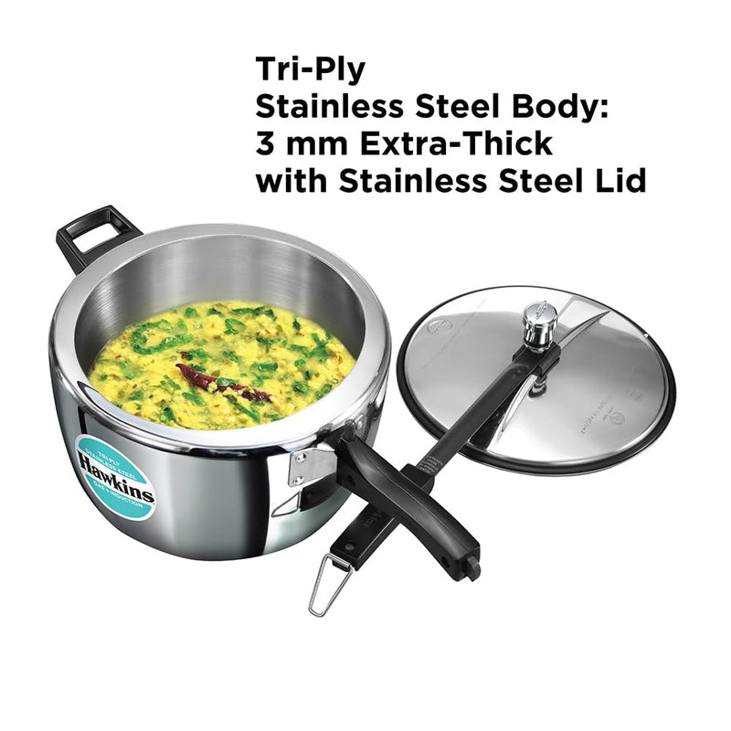 Hawkins 7 Litre Triply Stainless Steel Pressure Cooker,Wide Cooker, Inner Lid Cooker, Silver (HSST7W)
