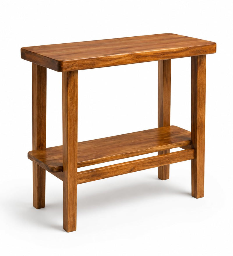 Solid Sheesham Wood C Shape Side Table for Living Room | Modern Sofa End Table | Wooden Laptop Table for Bed | 