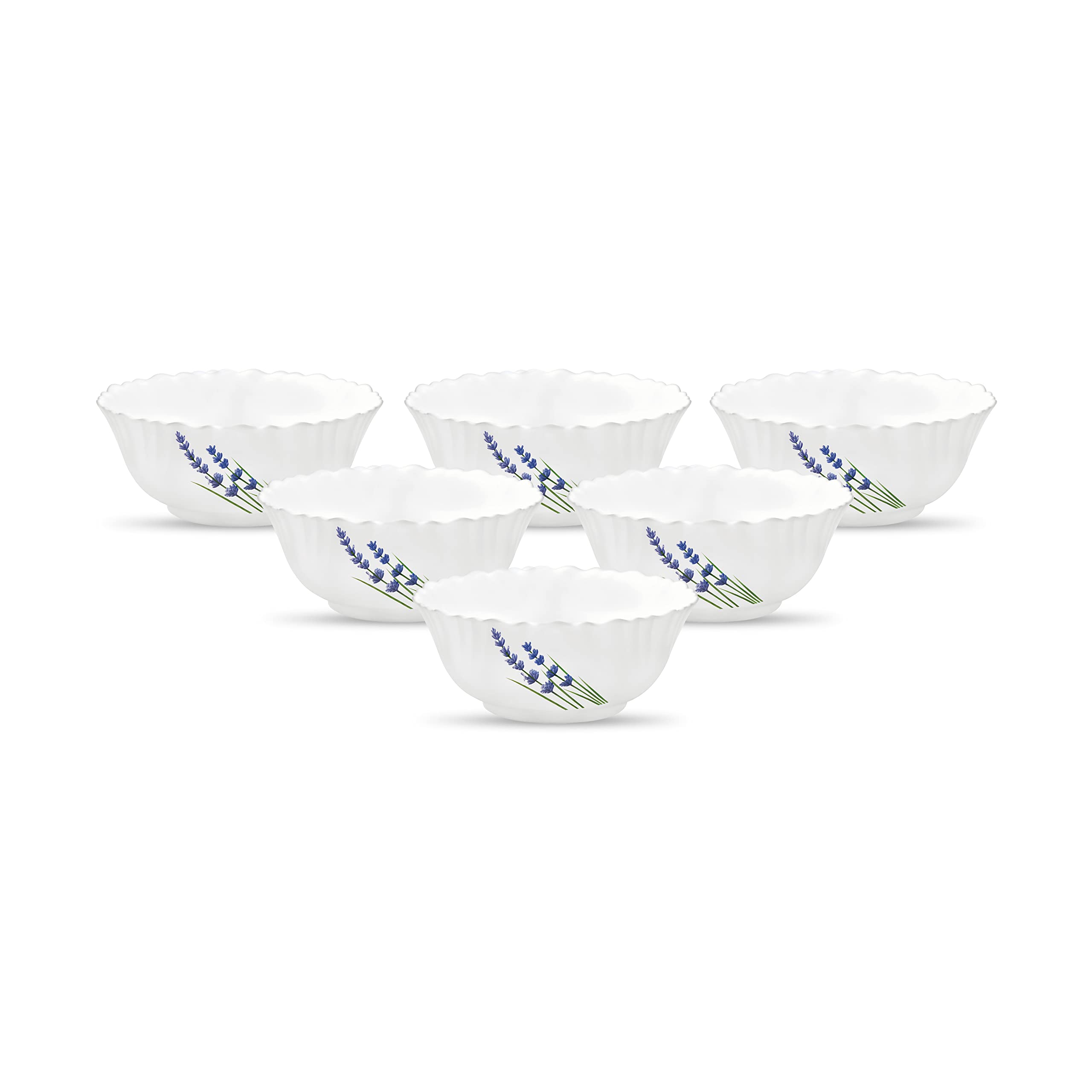 La Opala Novo Collection Opal Glass Crockery | Vegetable Bowl Set of 6 | Silken Charm Design | Bowls for dal & Condiments | Microwave Safe | 100% Vegetarian | Extra Strong | Super Light & White