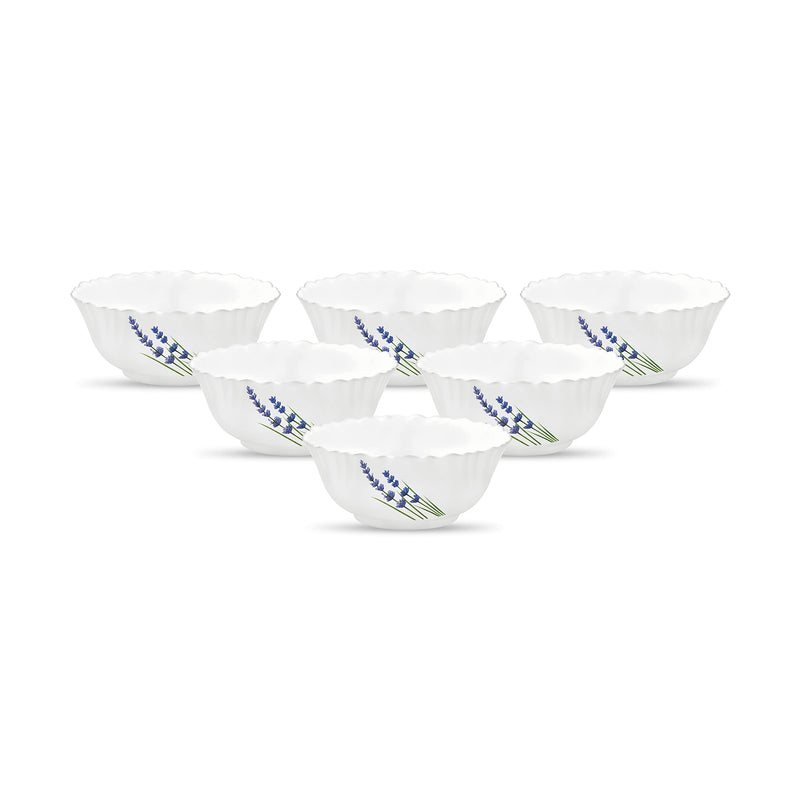 La Opala Novo Collection Opal Glass Crockery | Vegetable Bowl Set of 6 | Silken Charm Design | Bowls for dal & Condiments | Microwave Safe | 100% Vegetarian | Extra Strong | Super Light & White