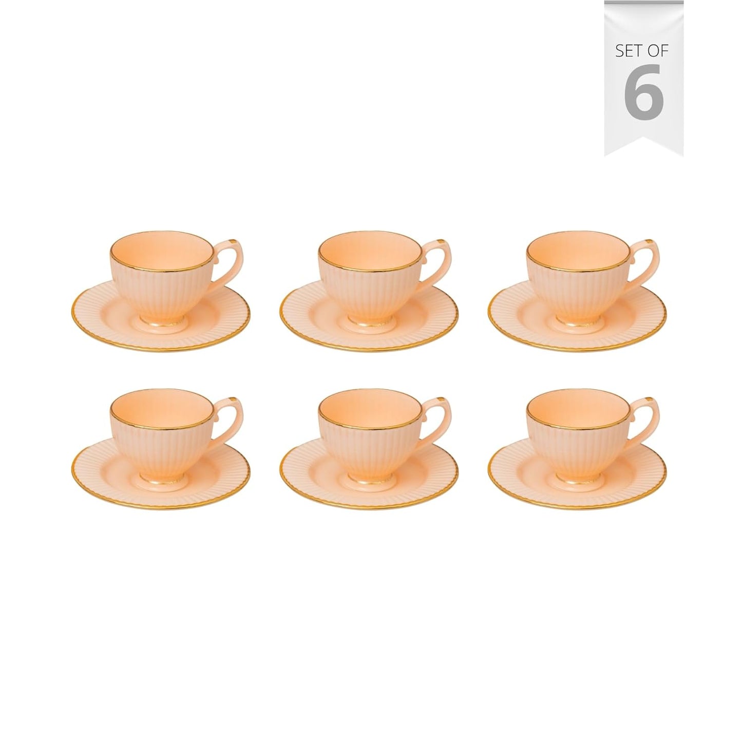 Clay Craft Fine Ceramic Julie Impression Cup & Saucer Set of 12 (6 Cups+6 Saucers)- 170 Ml Each- Elegant Design for Home and Kitchen and Can Be Gifted to Your Loved Ones On Any Occassions (Pink 1401)
