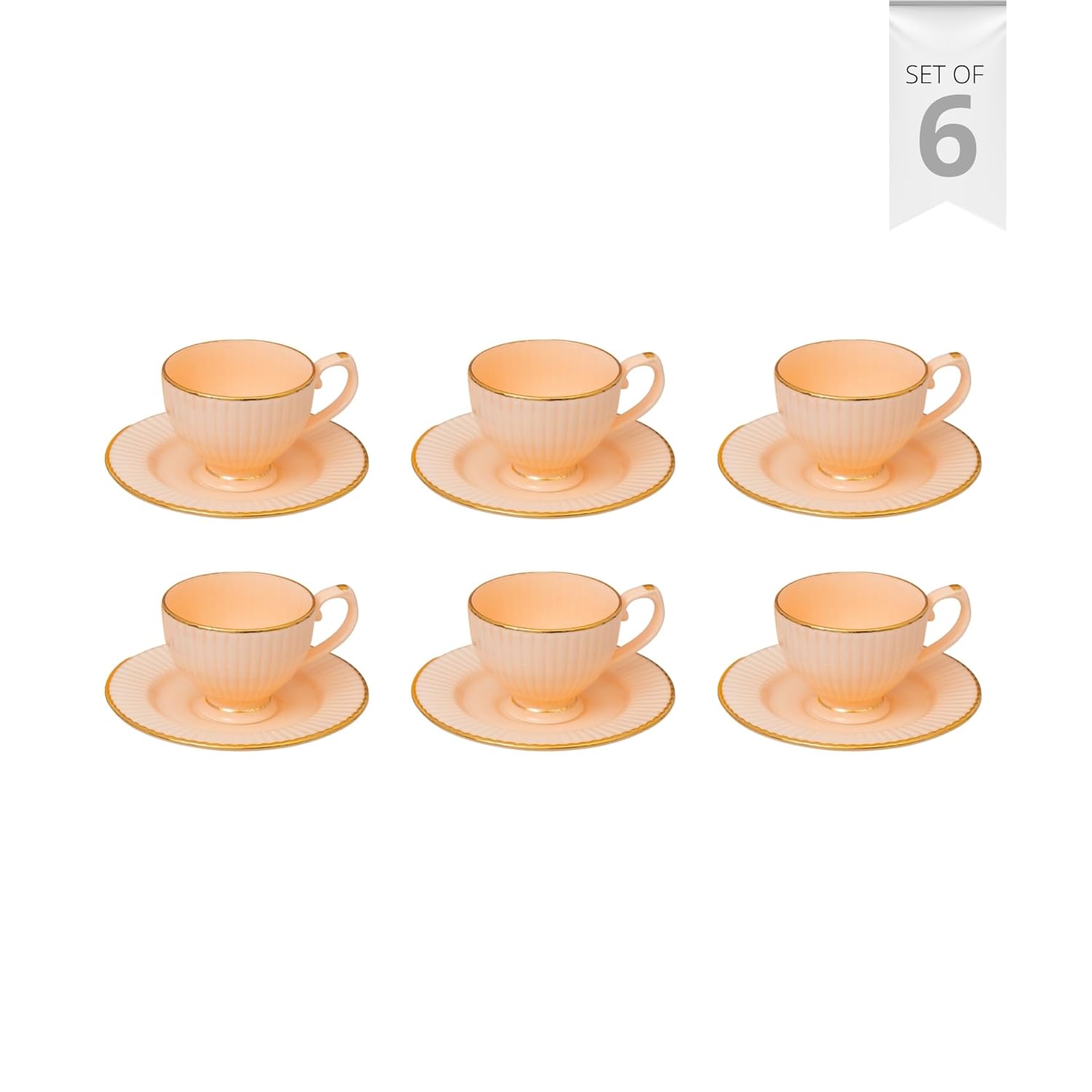 Clay Craft Fine Ceramic Julie Impression Cup & Saucer Set of 12 (6 Cups+6 Saucers)- 170 Ml Each- Elegant Design for Home and Kitchen and Can Be Gifted to Your Loved Ones On Any Occassions (Pink 1401)
