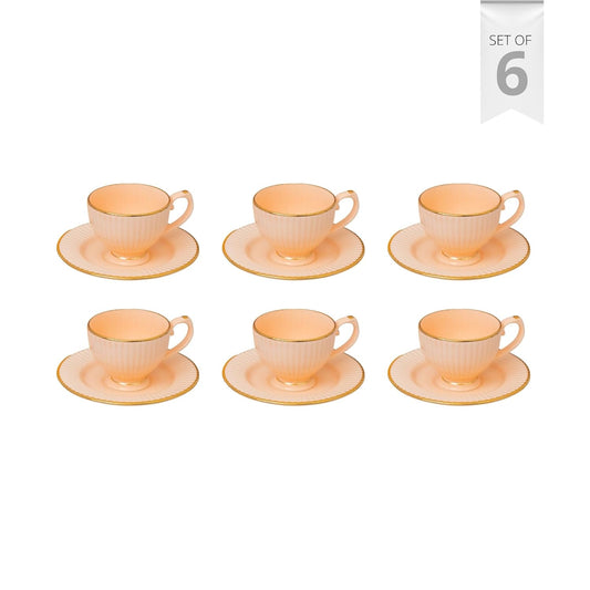 Clay Craft Fine Ceramic Julie Impression Cup & Saucer Set of 12 (6 Cups+6 Saucers)- 170 Ml Each- Elegant Design for Home and Kitchen and Can Be Gifted to Your Loved Ones On Any Occassions (Pink 1401)