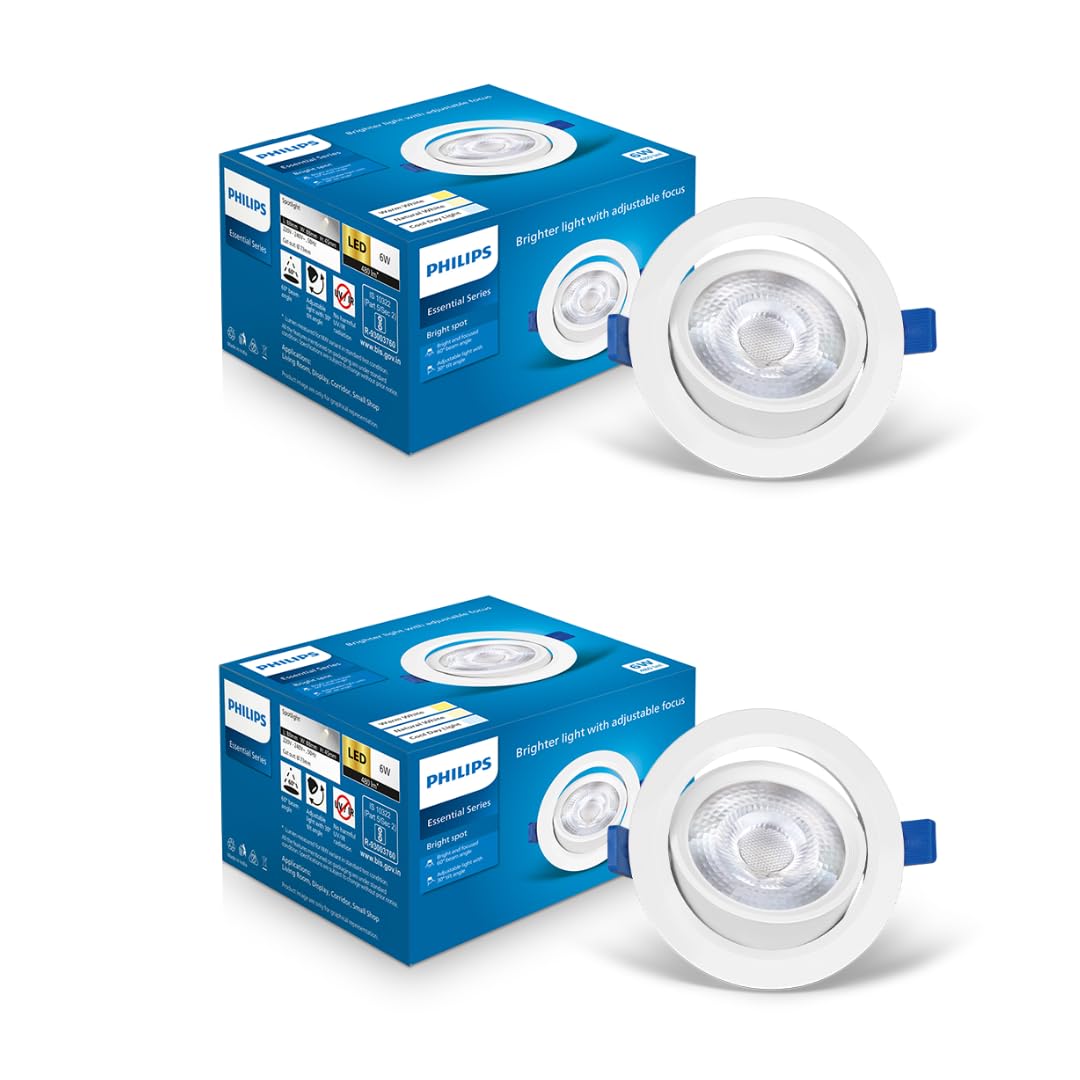Philips Polycarbonate 6 Watt White Led Ceiling Cob Round Spot Light With Adjustable Tilt (Pack of 2)