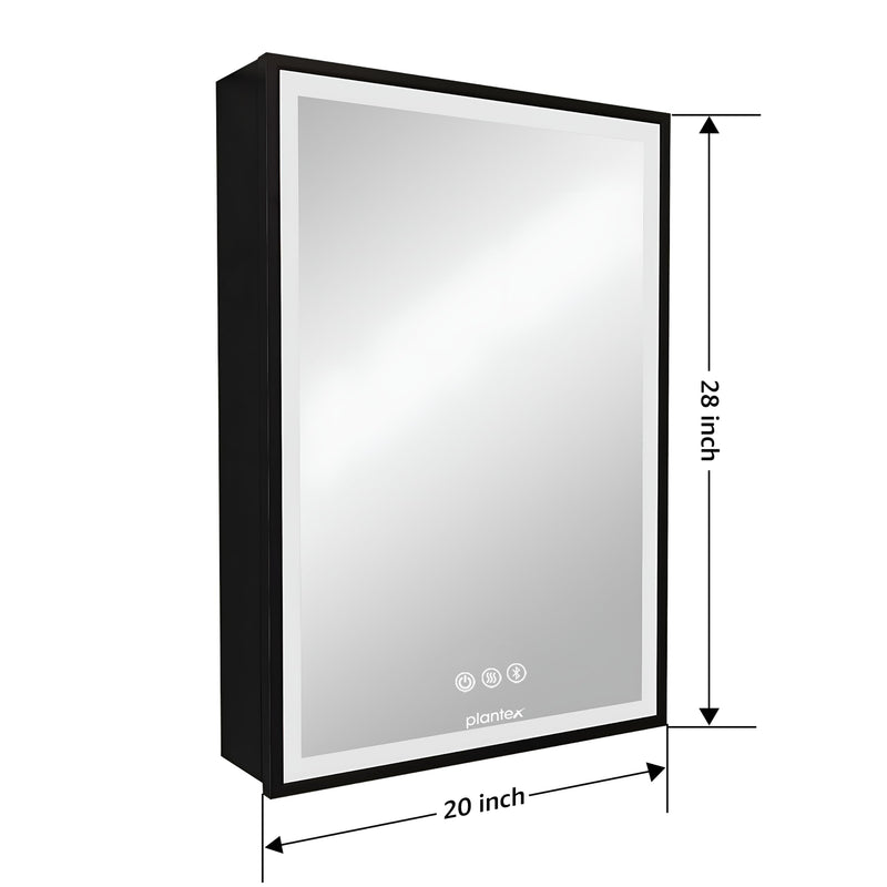 Plantex Bathroom Cabinet with Mirror/Aluminium Framed Cabinet Storage/LED Mirror Cabinet for Wall/Bathroom Organiser Cabinet -Defogger & Bluetooth(20x28 Inch, Black)-2
