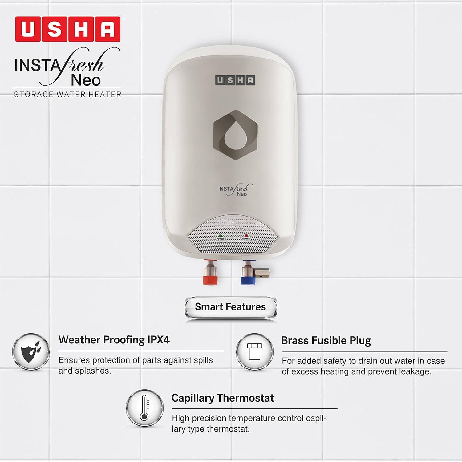 Usha Instafesh Neo 5 Litre Instant Water Heater (White), Wall Mounting