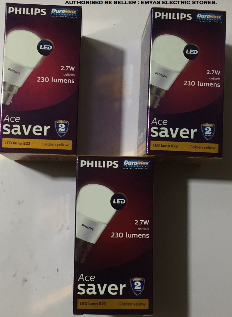 Philips 3W B22 LED Warm White Bulb, Pack of 3 (Ace Saver)