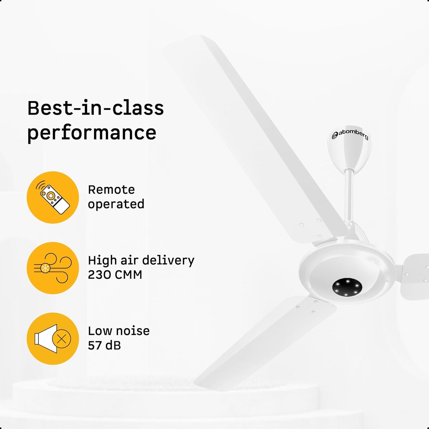 atomberg Efficio Alpha 1200mm BLDC Ceiling Fan with Remote Control | BEE 5 star Rated Energy Efficient Ceiling Fan | High Air Delivery with LED Indicators | 2 Year Warranty (Gloss White)