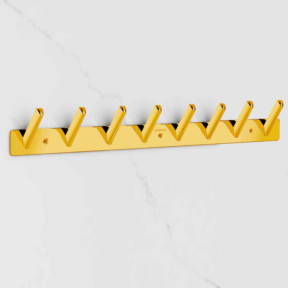 Plantex Wall Hooks for Hanging Cloth/Stainless Steel Towel Hangers/Bathroom Robe Hooks/Door Hangers/Square Wall Hook/Hook Rail for Hanging Keys - 8 Hooks (Pack of 1, PVD Gold)