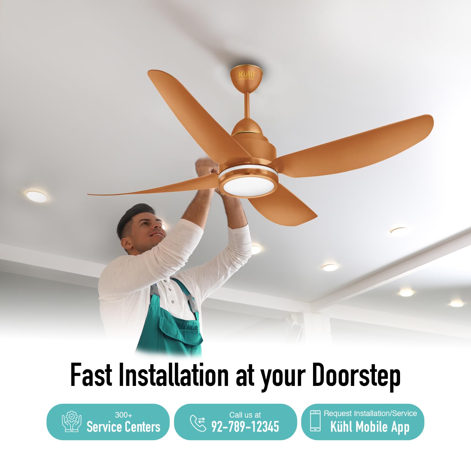 KUHL Luxus C4 1200mm Stylish 65% Power Saving BLDC Ceiling Fan with Remote | Night & Down Light | 29W | BEE 5 Star | Low Noise | IoT Operate via Mobile & Alexa|Reverse Mode|Free Installation | Copper