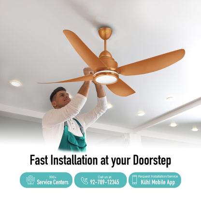 KUHL Luxus C4 1200mm Stylish 65% Power Saving BLDC Ceiling Fan with Remote | Night & Down Light | 29W | BEE 5 Star | Low Noise | IoT Operate via Mobile & Alexa|Reverse Mode|Free Installation | Copper