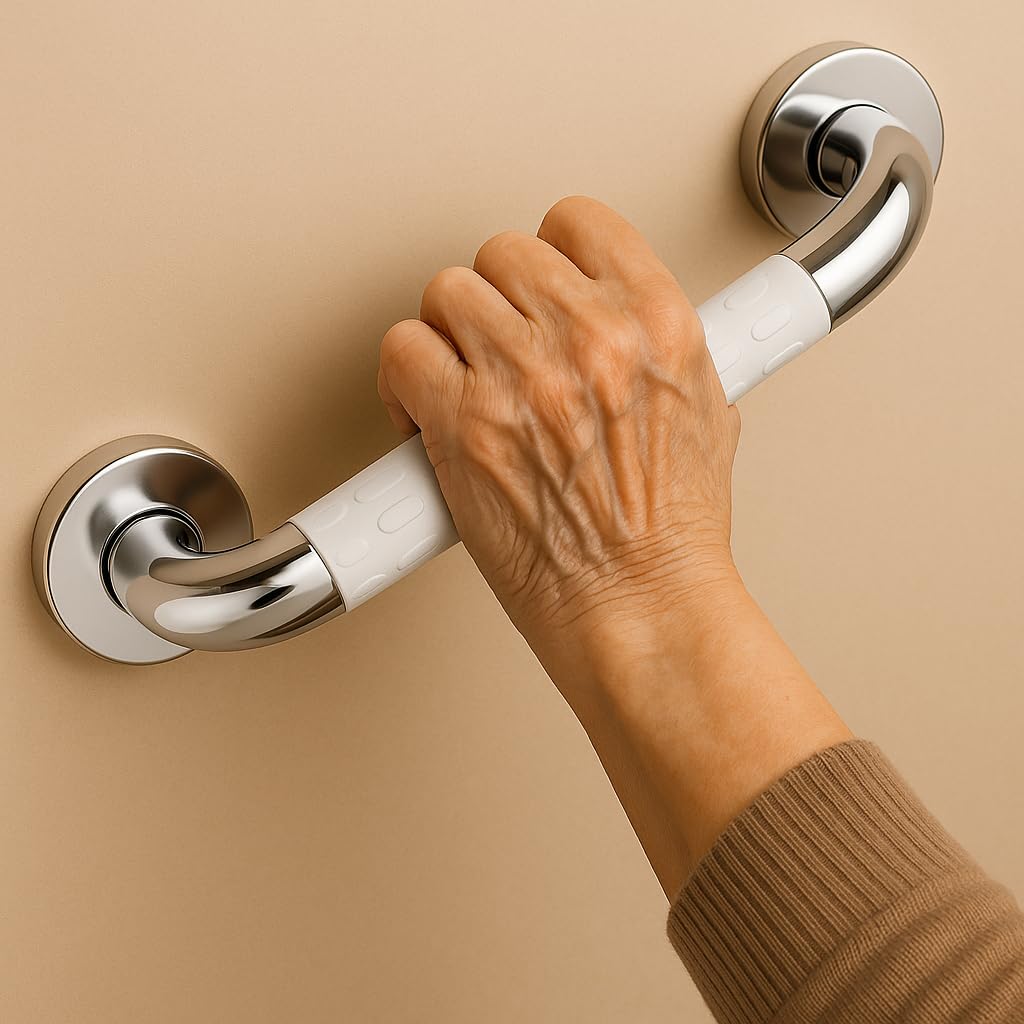 Plantex Non-Slip Toilet Support for Elderly People/304 Grade Stainless Steel Balance Support Grab Bar for Bathroom - Pack of 1 (Chrome & White)-4