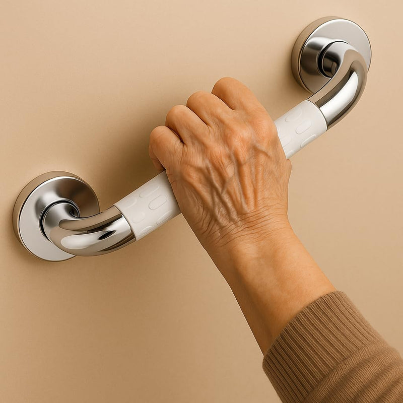 Plantex Non-Slip Toilet Support for Elderly People/304 Grade Stainless Steel Balance Support Grab Bar for Bathroom - Pack of 1 (Chrome & White)-4