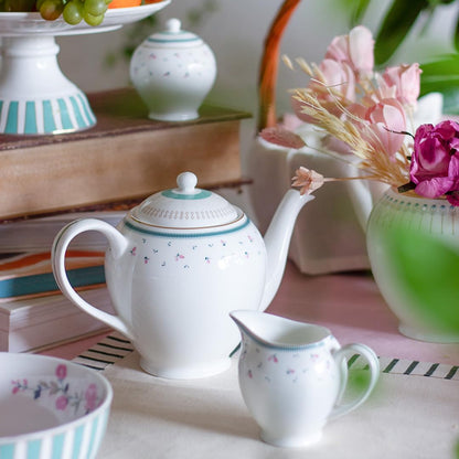 Magique by The Wishing Chair x ClayCraft : Portrait of a Rose Ceramic Teaset 15-Piece | Teapot, Cups & Saucers, Sugar & Milk Pot | Elegant Floral Tea Set for Home High Tea Gifting Weddings Parties