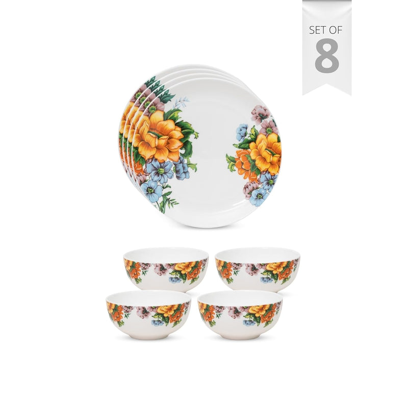 Clay Craft Fine Ceramic Eco Dinner Set, Enchanting Gold, for Family of 4, Dinner Set Ceramic, Crockery Set, Dining Set for Dinner, Crockery Set for Gift, Kitchen Set (ECO4, 8 Pieces)