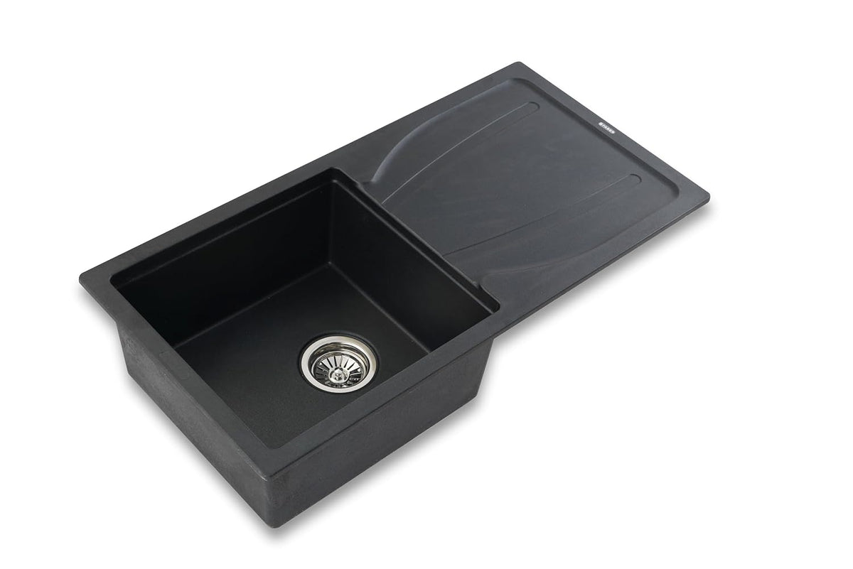 Faber Verona Ingranite34"X17"Single Bowl Sink with Drainboard & Plumbing Kit|25Yrs Warranty|Silent,Scratch,Dent & Heat R