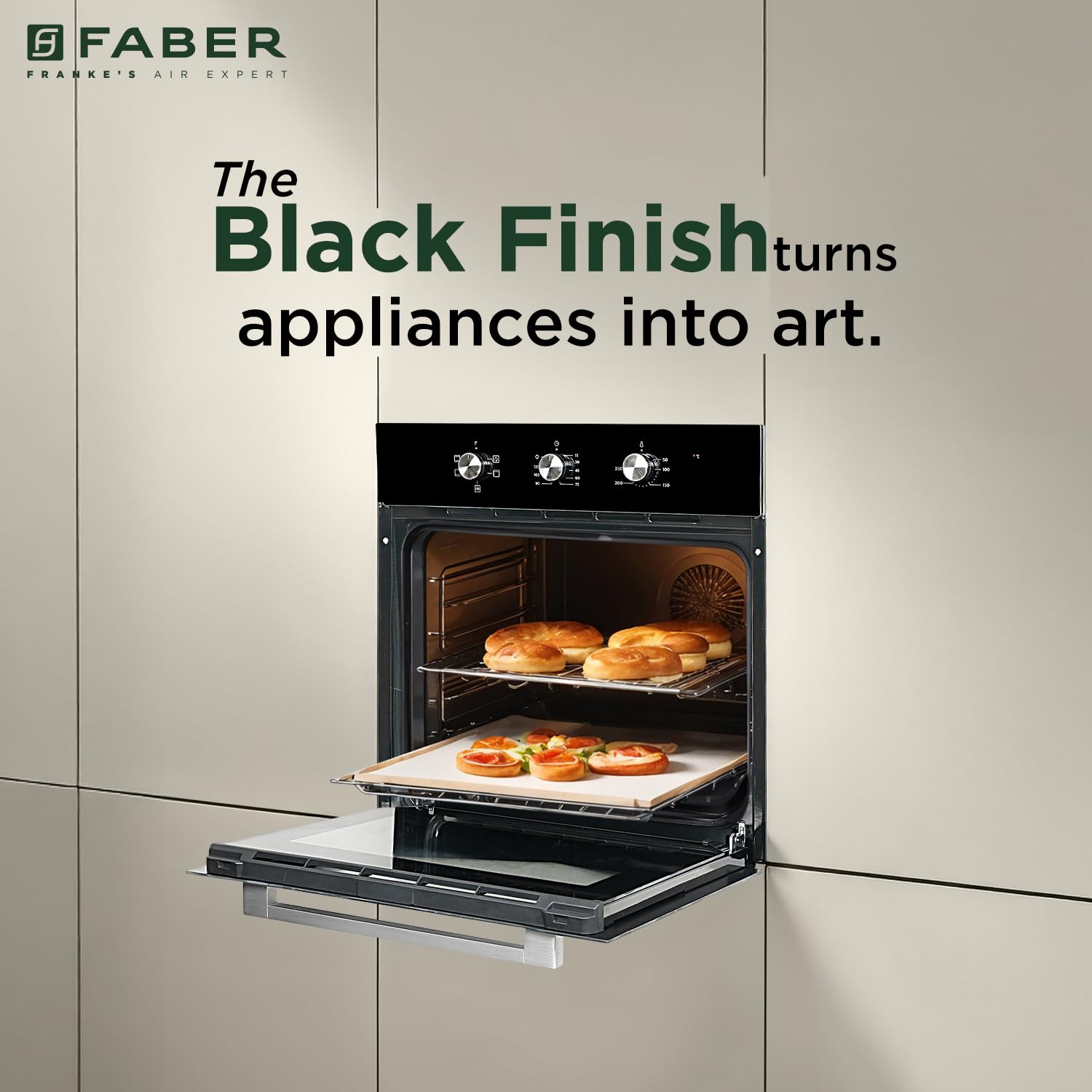 Faber 80L Built-In Full Black Glass Oven||Mechanical Timer||5 Cooking Functions with Grill Rack,Grill Tray||2-Layer Glass Door, 50–250°C Temp Range||FBIO 80L 5F BK||2Yr Comprehensive Warranty