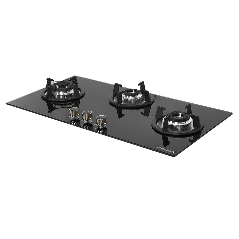 Faber Hob 3 Burner | Auto-Ignition | Spillage Proof | HOB SUPERIA HT903 BR AI |Metal Knobs | Pan Support |5 Yr Warranty 