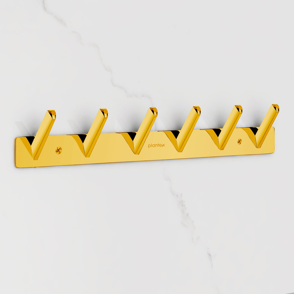 Plantex Wall Hooks for Hanging Cloth/Stainless Steel Towel Hangers/Bathroom Robe Hooks/Door Hangers/Square Wall Hook/Hook Rail for Hanging Keys - 6 Hooks (Pack of 1, PVD Gold)