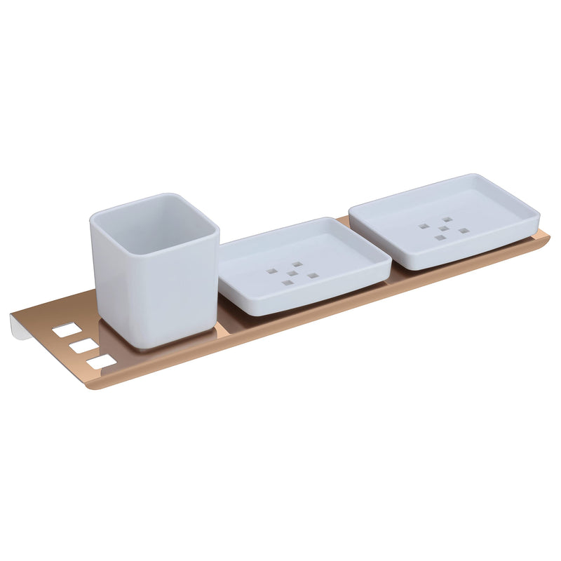 Plantex Stainless Steel with ABS Material Double Soap Dish/Stand with Tumbler Holder for Bathroom/Kitchen/Paste&Brush Stand/Bathroom Accessories-Rose Gold-2