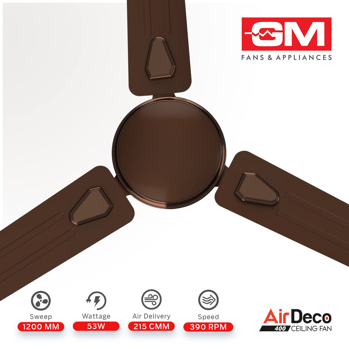 GM Air Deco 1200 mm 1 Star Ceiling Fan (PM Brown)-3