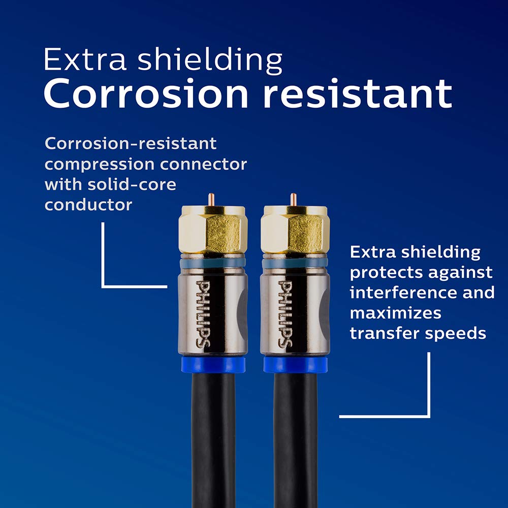 Philips RG6 Quad Shield Coaxial Cable, 6 ft. in-Wall Rated, Ideal for TV Antenna DVR Satellite Cable (SWX9444B/27)