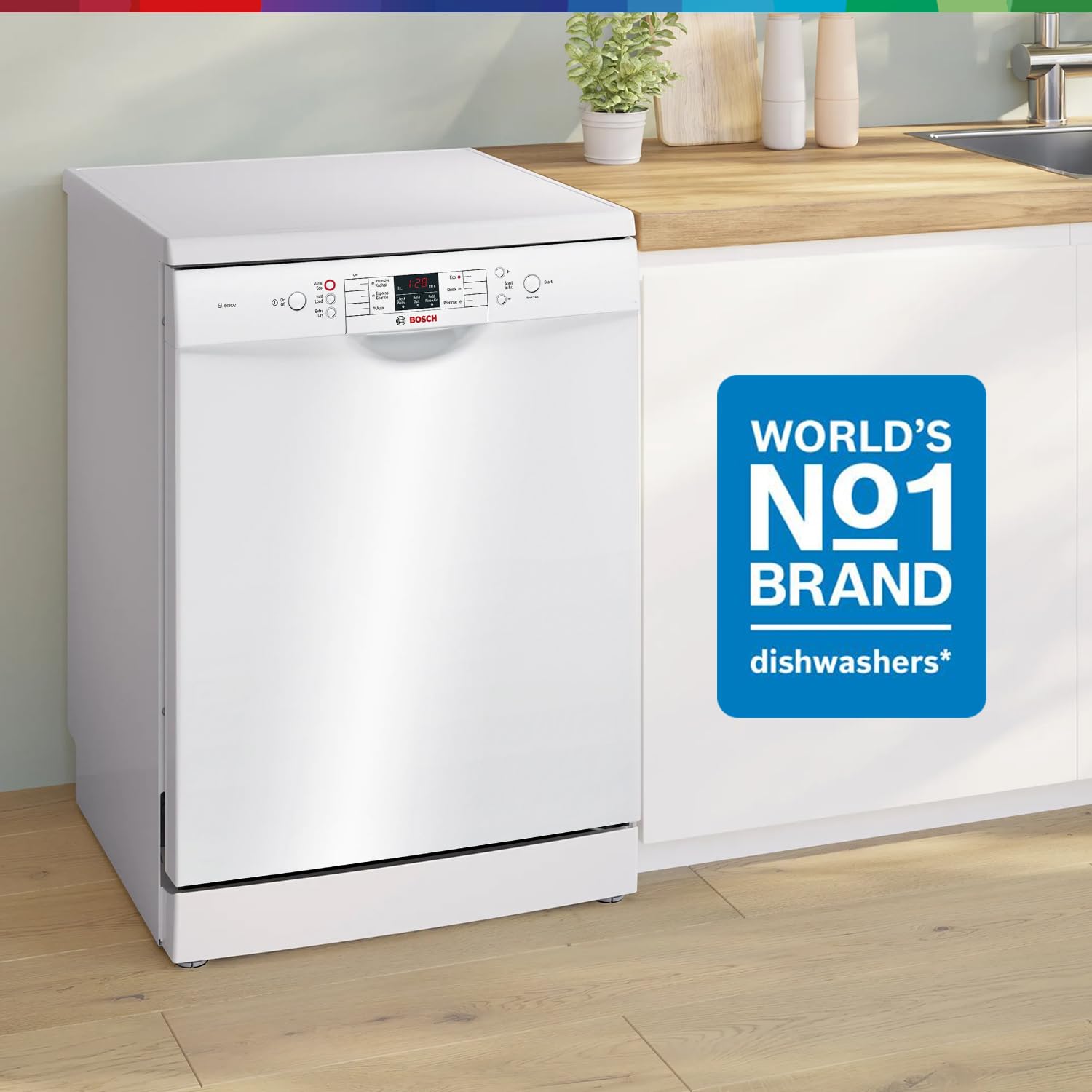 Bosch 13 Place Setting Dishwasher with Intensive Kadhai Program, No Pre-Rinse, 70⁰ Hot water wash, Half Load Option & Extra Cutlery Box - (SMS66GW01I, White, Glass Protection Technology)