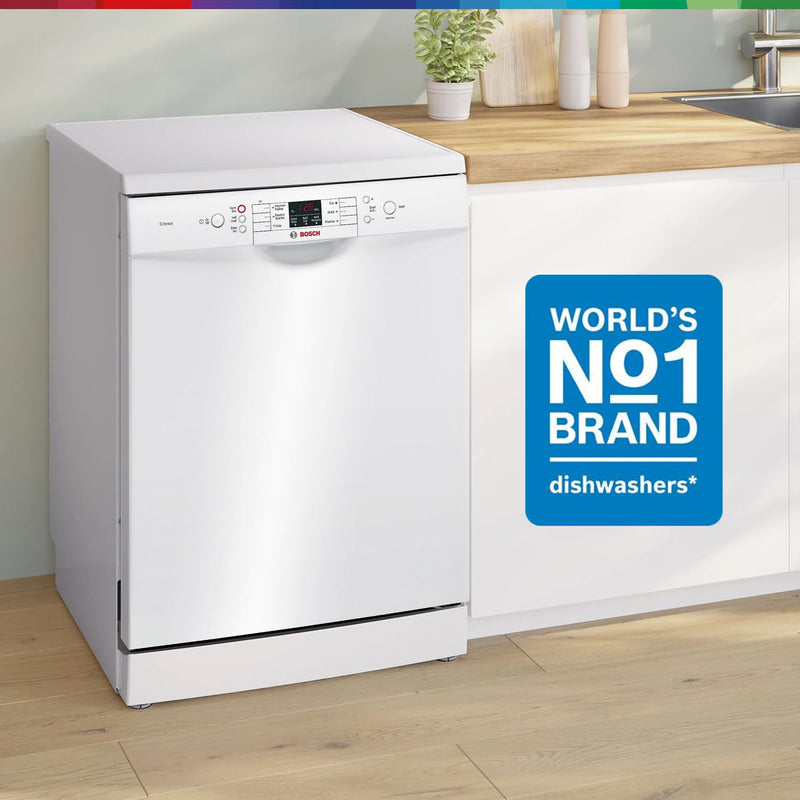 Bosch 13 Place Setting Dishwasher with Intensive Kadhai Program, No Pre-Rinse, 70⁰ Hot water wash, Half Load Option & Extra Cutlery Box - (SMS66GW01I, White, Glass Protection Technology)