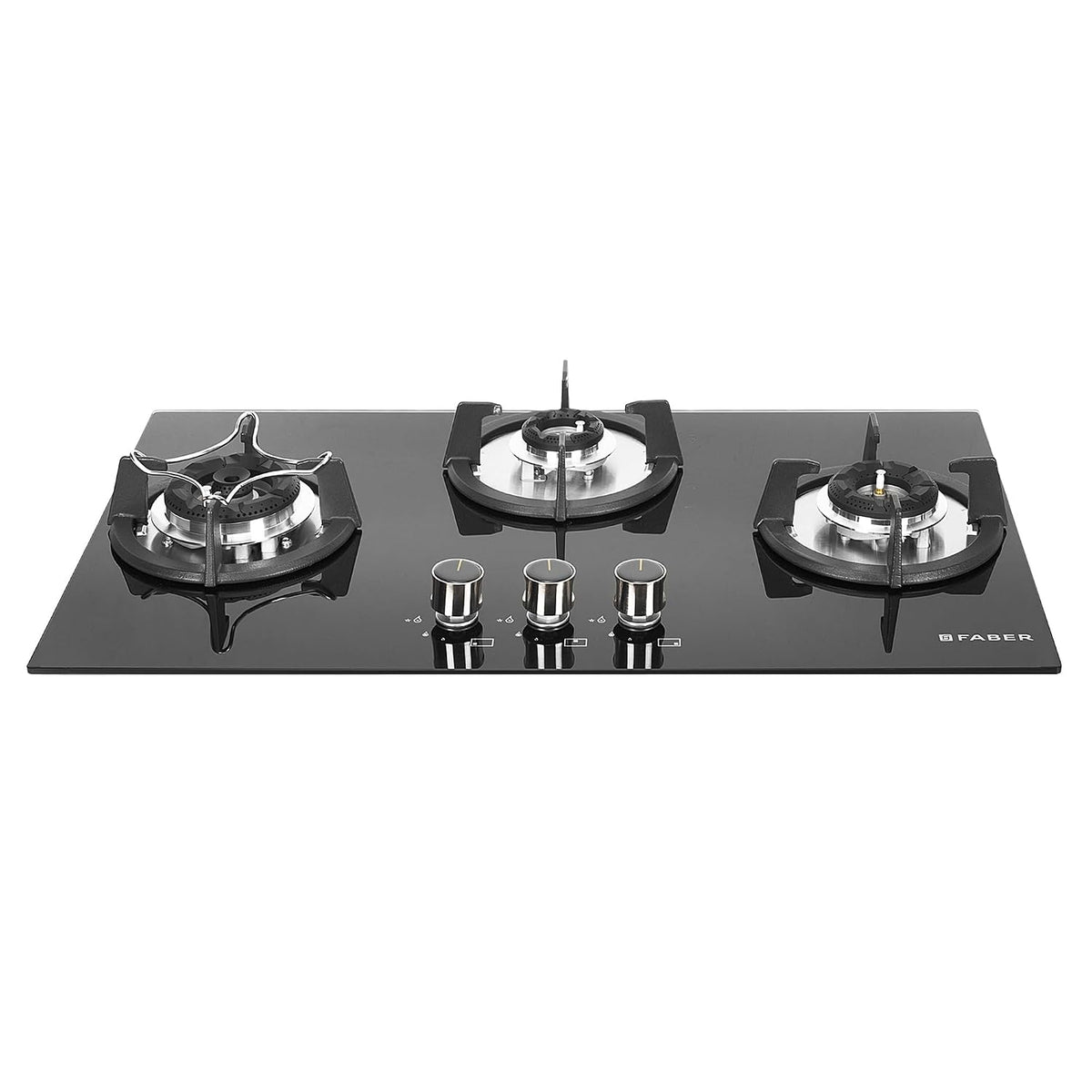 Faber Hob 76 cm 3 Burner|Auto-Ignition|Spillage Proof|Brass Burners|Metal Knobs|Pan Support|2yrs on Burner,5 Yrs Warrant