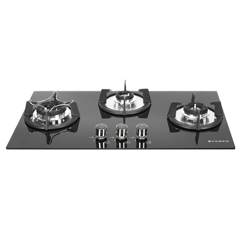 Faber Hob 76 cm 3 Burner|Auto-Ignition|Spillage Proof|Brass Burners|Metal Knobs|Pan Support|2yrs on Burner,5 Yrs Warrant