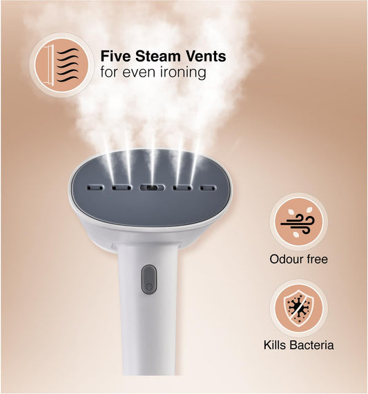 Usha Techne Direct 500, 1300Watt Garment Steamer for Powerful Vertical Steaming | Powerful Steam Output Upto 20gm/min | 80ml Water Tank Capacity | Light Weight & Portable | 2 Years Warranty | (White)