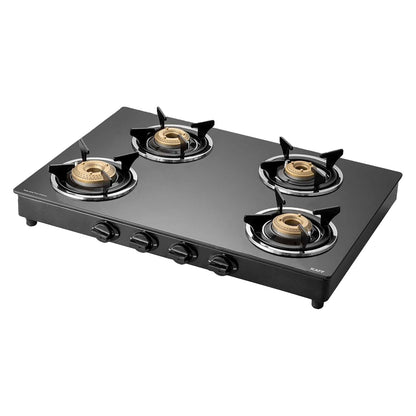 KAFF CTC 69 4B AI Gas Stove/Cooktop 4 Burners with Auto Electric Ignition 69 CM, High Efficiency Brass Burners, Black Tempered Glass, Enamelled Pan Support (Black)