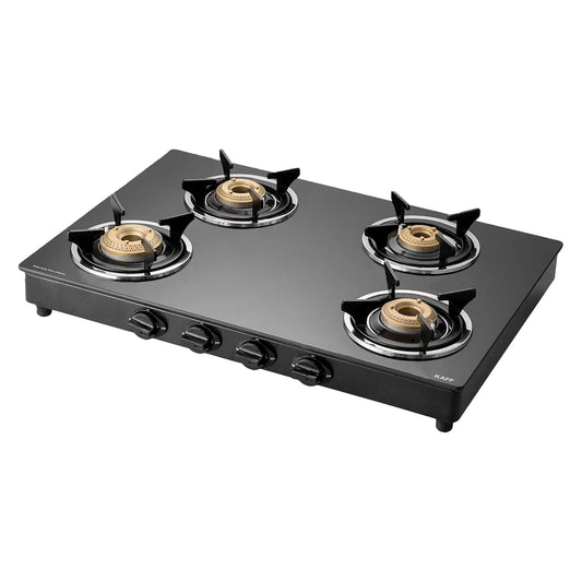 KAFF CTC 69 4B AI Gas Stove/Cooktop 4 Burners with Auto Electric Ignition 69 CM, High Efficiency Brass Burners, Black Tempered Glass, Enamelled Pan Support (Black)