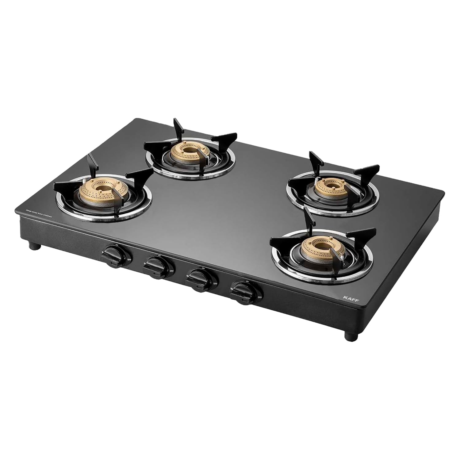 KAFF CTC 69 4B Gas Stove/Cooktop 4 Burners with Manual Ignition 69 CM, High Efficiency Brass Burners, Black Tempered Glass, Enamelled Pan Support (Black)