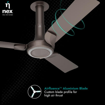 NNEX by BAJAJ Glyde A60 1200 MM | BEE 2 Star Rated Premium Ceiling Fan | 20% Higher Air Thrust* | Airfluence™ Al Blades | Adjustable Downrod | 2-Yr Warranty 【Mist Brown】