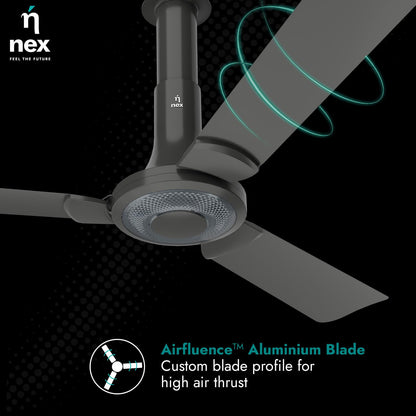 NNEX by BAJAJ Glyde A40 1200 MM | BEE 2 Star Rated Premium Ceiling Fan | 20% Higher Air Thrust* | Airfluence™ Al Blades | Adjustable Downrod | 2-Yr Warranty 【Granite Grey】