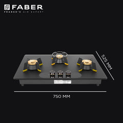 Faber Liftable Burners Hob - 75cm Black Glass| Auto Ignition| FFD| Cast Iron Pan Support| Premium Knobs| 1Yr Comprehensi
