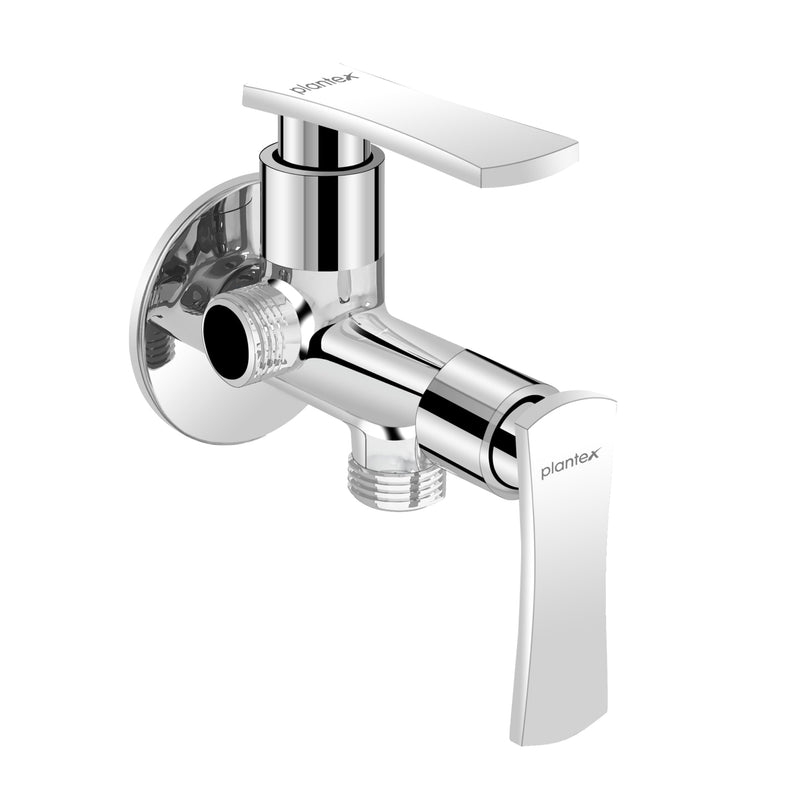 Plantex Pure Brass 2 way angle valve/Angle Cock for Bathroom with Wall Flange and Teflon Tap - Pack of 1 (Chrome, 3520)-1