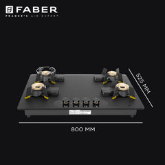 Faber Liftable Burners Hob - 80cm Black Glass| Auto Ignition| FFD| Cast Iron Pan Support| Premium Knobs| 1Yr Comprehensi