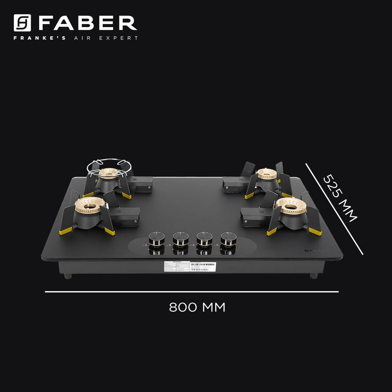 Faber Liftable Burners Hob - 80cm Black Glass| Auto Ignition| FFD| Cast Iron Pan Support| Premium Knobs| 1Yr Comprehensi