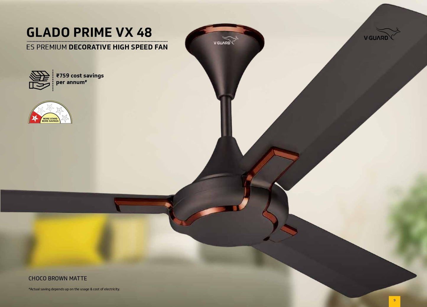 V-Guard Glado Prime Vx 1.2 Meter Sweep 400 RPM Speed (ELEGANCE BROWN MATTE)