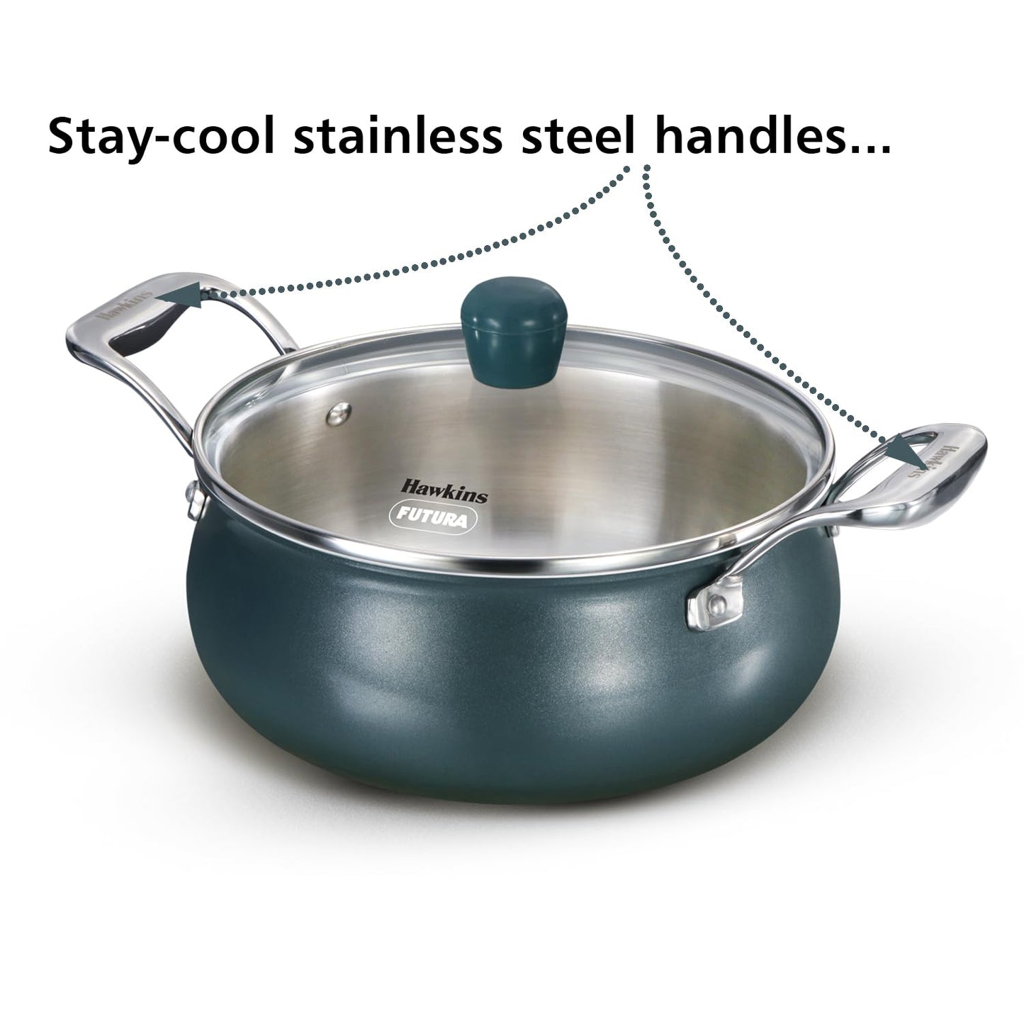 Hawkins Olive Pro 3 Litre Handi, Triply Stainless Steel Pan with Stainless Steel Handles and Glass Lid, Green (POSH30G)