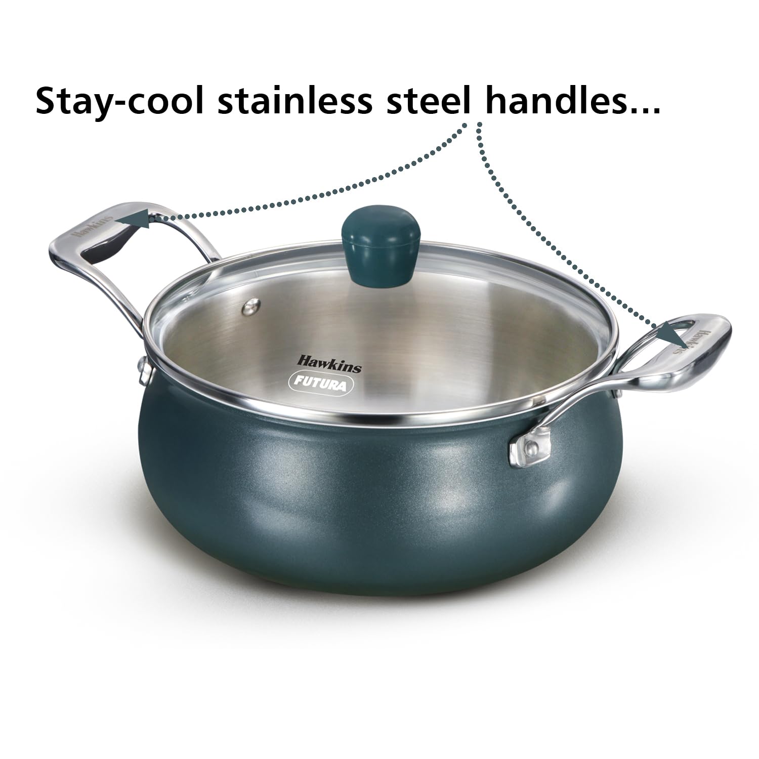 Hawkins Olive Pro 3 Litre Handi, Triply Stainless Steel Pan with Stainless Steel Handles and Glass Lid, Green (POSH30G)