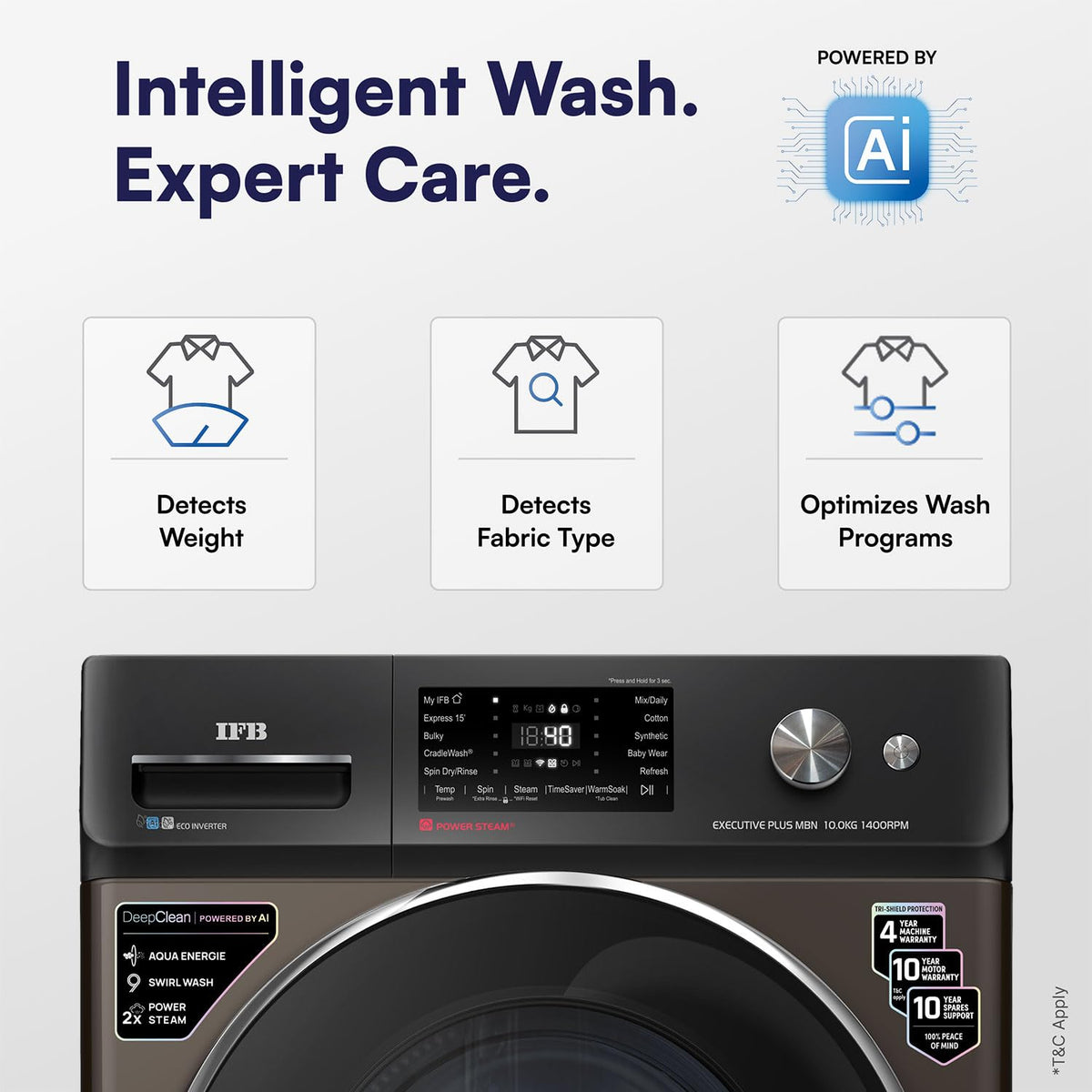 IFB 10 Kg 5 Star, 9 Swirl Wash, Steam Refresh, Eco Inverter Motor, WiFi, DeepClean®Ai Powered Fully Automatic Front Load