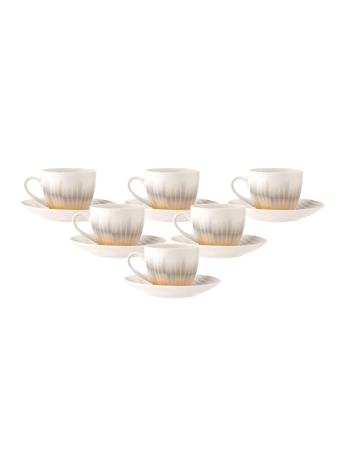 Clay Craft Fine Ceramic Cream Cup & Saucer Set of 12 (6 Cups + 6 Saucers) - 180 ml Each