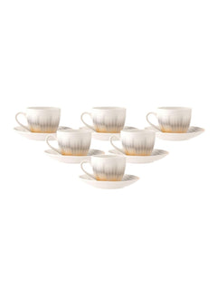 Clay Craft Fine Ceramic Cream Cup & Saucer Set of 12 (6 Cups + 6 Saucers) - 180 ml Each