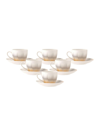 Clay Craft Fine Ceramic Cream Cup & Saucer Set of 12 (6 Cups + 6 Saucers) - 180 ml Each