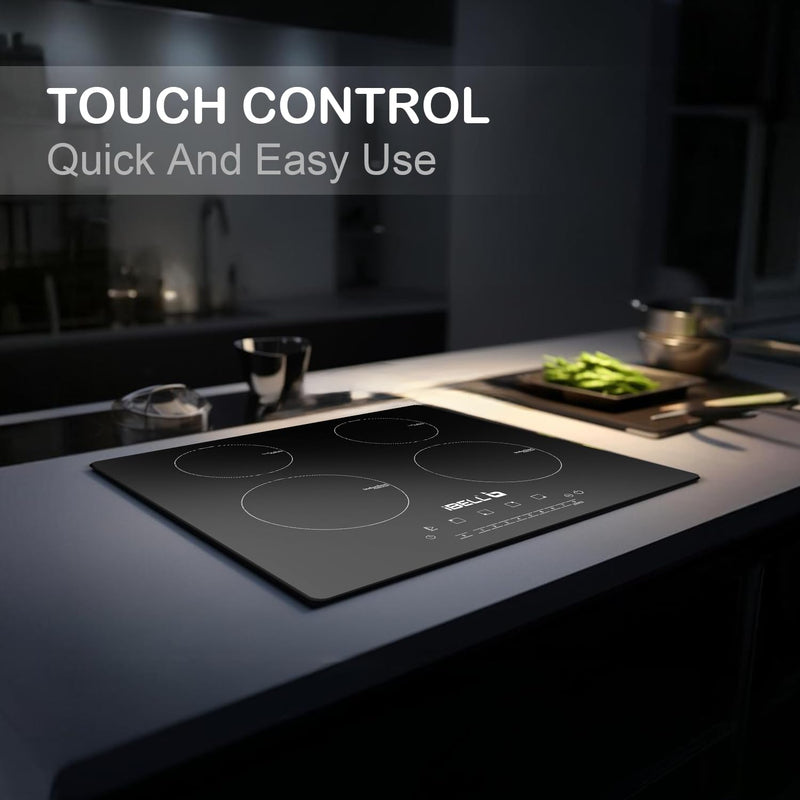 iBELL EMINENCE04 Induction Hob 7200W, 3-YEAR WARRANTY, Spacious cooktop with 9 Power Levels, Touch panel and Toughend Glass Top, [Black]