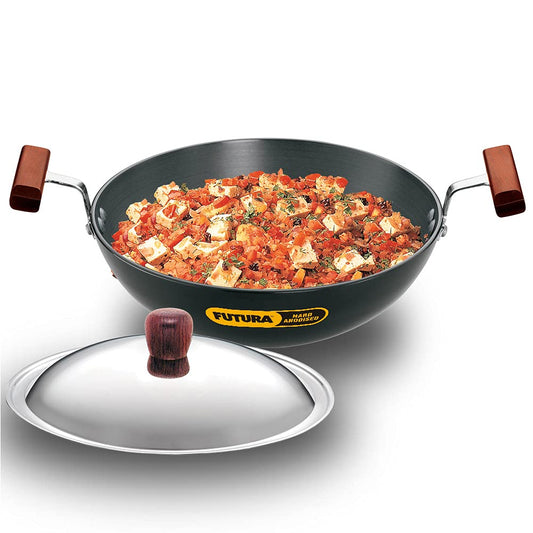 Hawkins Futura Hard Anodised Deep-Fry Pan 1.5 L, 22 cm, 3.25 mm (Kadhai) with SS lid