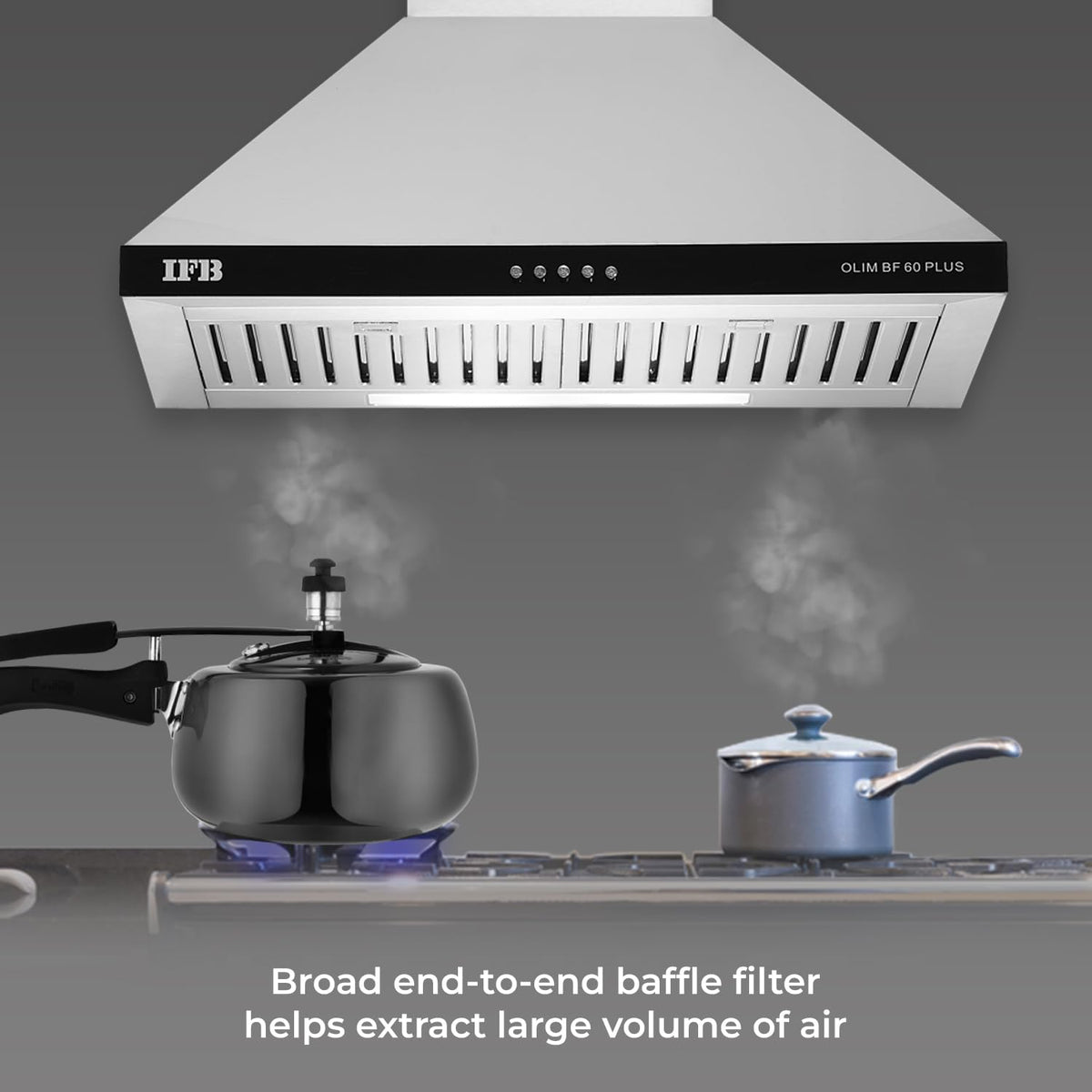 IFB 60cm 960 m3/hr Chimney (OLIM 60 Plus, 2 Cassette Filters, Touch Control, Silver)